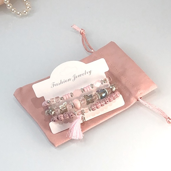 Pink Bohemian Butterfly Multi Layer Bracelets with Jewelry Pouch Gift Bag - Picture 4 of 5